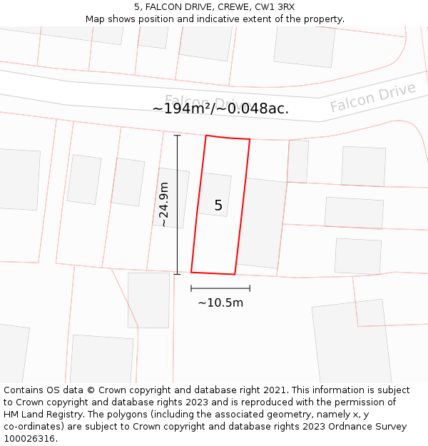 5, FALCON DRIVE, CREWE, CW1 3RX: Plot and title map