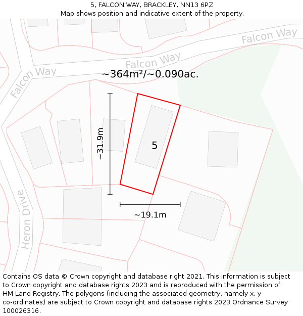 5, FALCON WAY, BRACKLEY, NN13 6PZ: Plot and title map