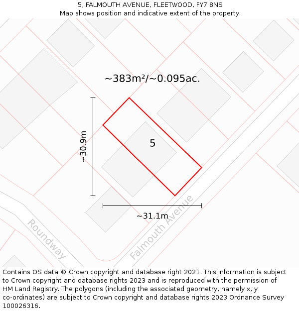 5, FALMOUTH AVENUE, FLEETWOOD, FY7 8NS: Plot and title map