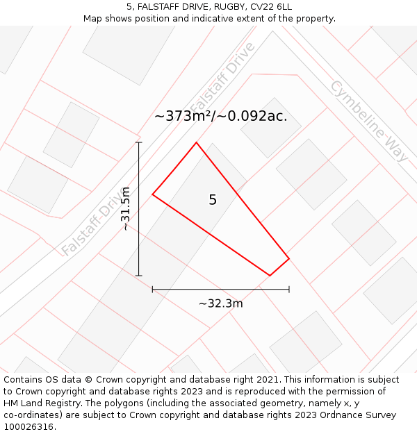 5, FALSTAFF DRIVE, RUGBY, CV22 6LL: Plot and title map