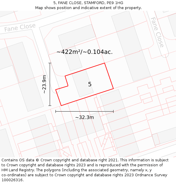 5, FANE CLOSE, STAMFORD, PE9 1HG: Plot and title map