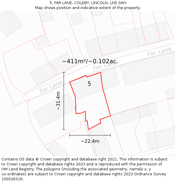 5, FAR LANE, COLEBY, LINCOLN, LN5 0AH: Plot and title map