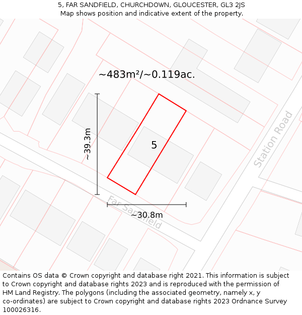 5, FAR SANDFIELD, CHURCHDOWN, GLOUCESTER, GL3 2JS: Plot and title map