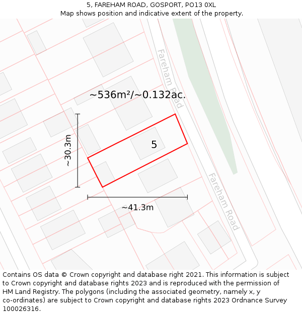 5, FAREHAM ROAD, GOSPORT, PO13 0XL: Plot and title map