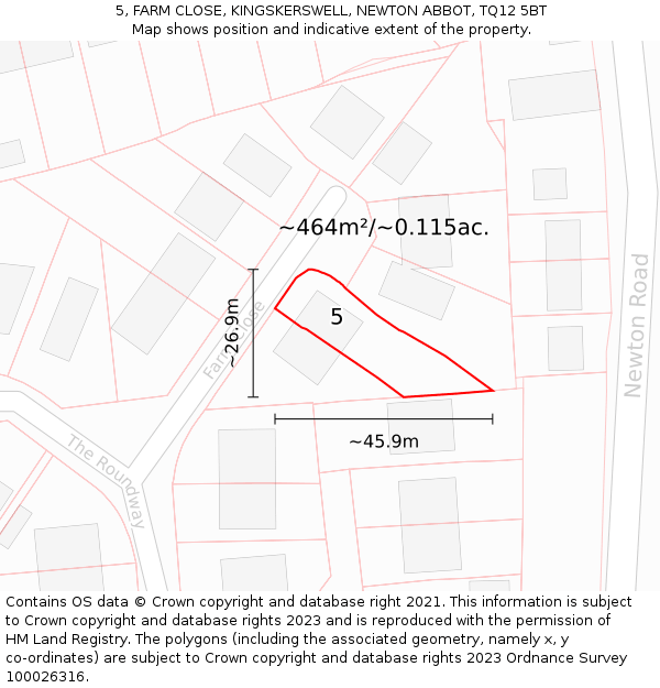 5, FARM CLOSE, KINGSKERSWELL, NEWTON ABBOT, TQ12 5BT: Plot and title map