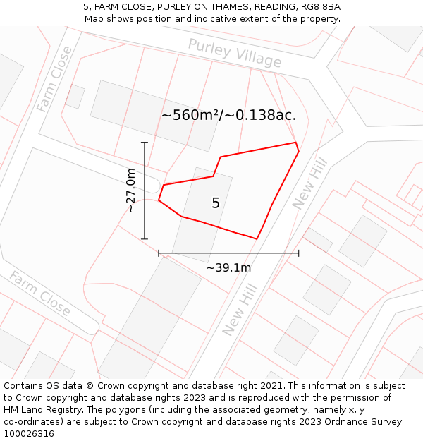 5, FARM CLOSE, PURLEY ON THAMES, READING, RG8 8BA: Plot and title map