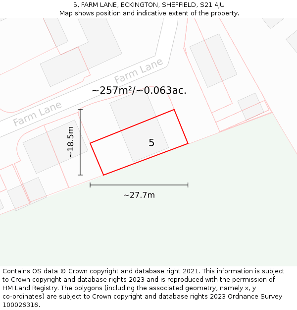 5, FARM LANE, ECKINGTON, SHEFFIELD, S21 4JU: Plot and title map