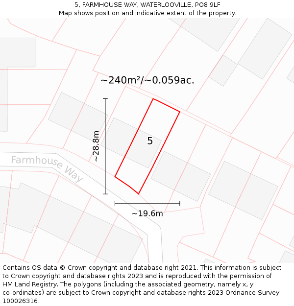 5, FARMHOUSE WAY, WATERLOOVILLE, PO8 9LF: Plot and title map