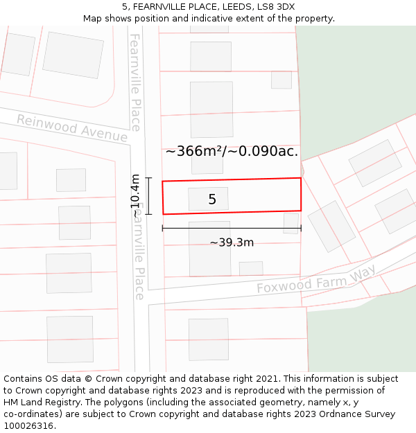 5, FEARNVILLE PLACE, LEEDS, LS8 3DX: Plot and title map