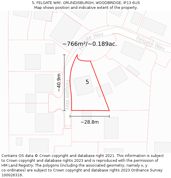 5, FELGATE WAY, GRUNDISBURGH, WOODBRIDGE, IP13 6US: Plot and title map