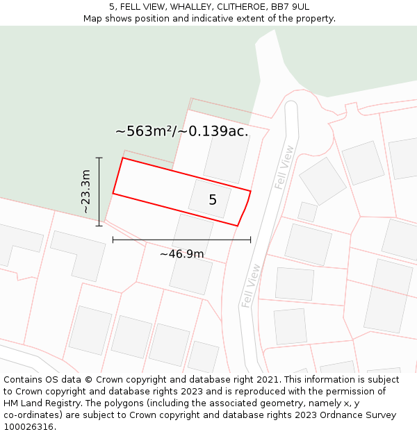 5, FELL VIEW, WHALLEY, CLITHEROE, BB7 9UL: Plot and title map