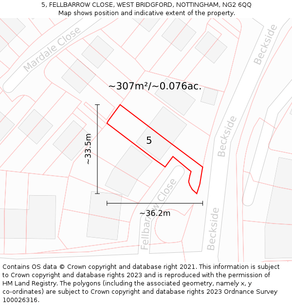 5, FELLBARROW CLOSE, WEST BRIDGFORD, NOTTINGHAM, NG2 6QQ: Plot and title map