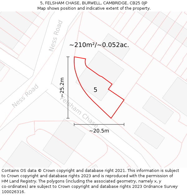5, FELSHAM CHASE, BURWELL, CAMBRIDGE, CB25 0JP: Plot and title map