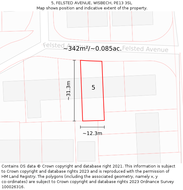 5, FELSTED AVENUE, WISBECH, PE13 3SL: Plot and title map