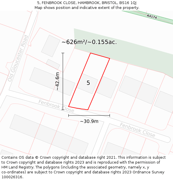 5, FENBROOK CLOSE, HAMBROOK, BRISTOL, BS16 1QJ: Plot and title map