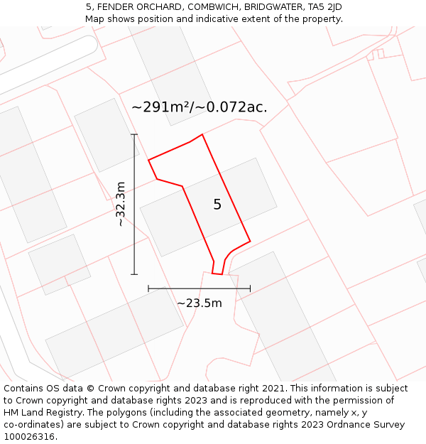 5, FENDER ORCHARD, COMBWICH, BRIDGWATER, TA5 2JD: Plot and title map