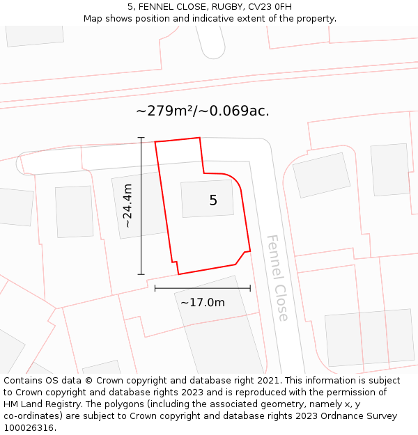 5, FENNEL CLOSE, RUGBY, CV23 0FH: Plot and title map