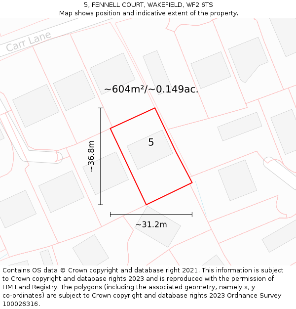 5, FENNELL COURT, WAKEFIELD, WF2 6TS: Plot and title map