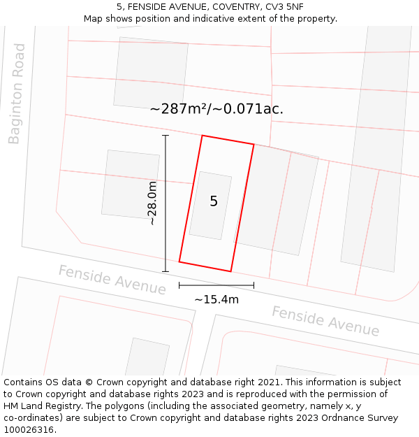 5, FENSIDE AVENUE, COVENTRY, CV3 5NF: Plot and title map