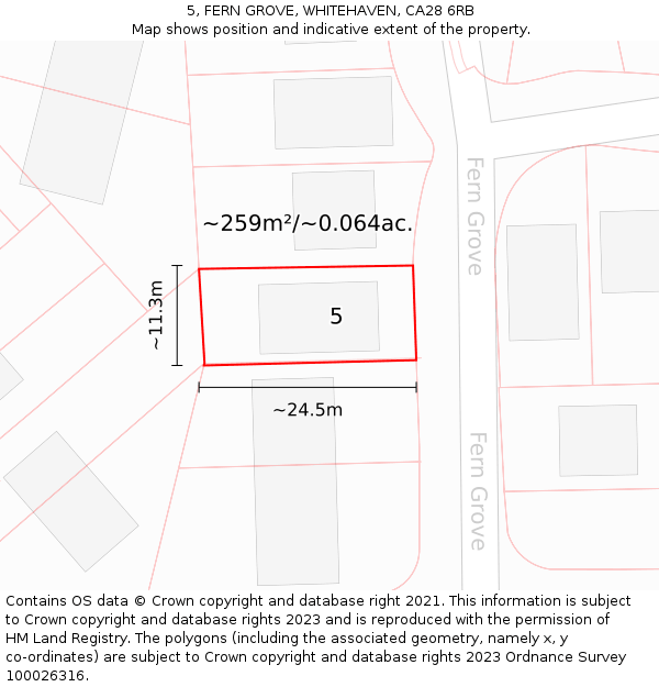 5, FERN GROVE, WHITEHAVEN, CA28 6RB: Plot and title map