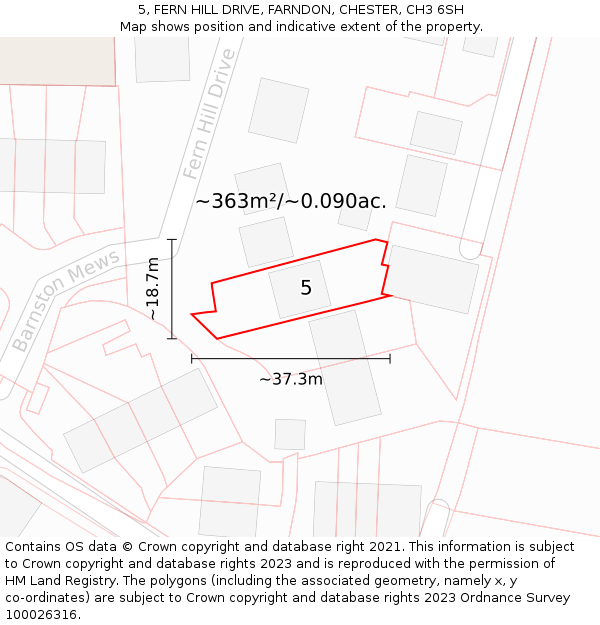 5, FERN HILL DRIVE, FARNDON, CHESTER, CH3 6SH: Plot and title map