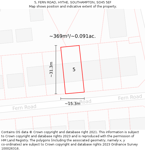 5, FERN ROAD, HYTHE, SOUTHAMPTON, SO45 5EF: Plot and title map