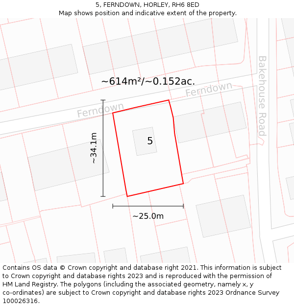 5, FERNDOWN, HORLEY, RH6 8ED: Plot and title map