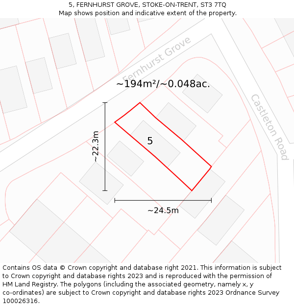 5, FERNHURST GROVE, STOKE-ON-TRENT, ST3 7TQ: Plot and title map