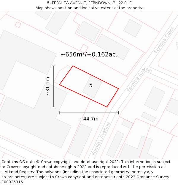 5, FERNLEA AVENUE, FERNDOWN, BH22 8HF: Plot and title map