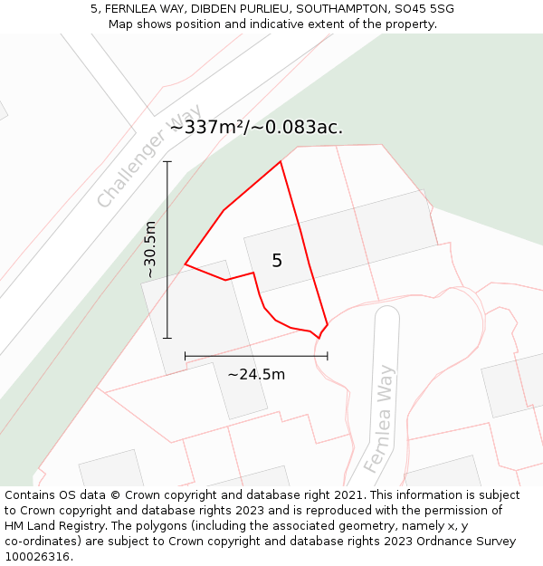 5, FERNLEA WAY, DIBDEN PURLIEU, SOUTHAMPTON, SO45 5SG: Plot and title map