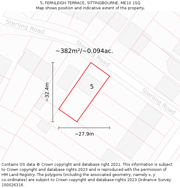 5, FERNLEIGH TERRACE, SITTINGBOURNE, ME10 1SQ: Plot and title map