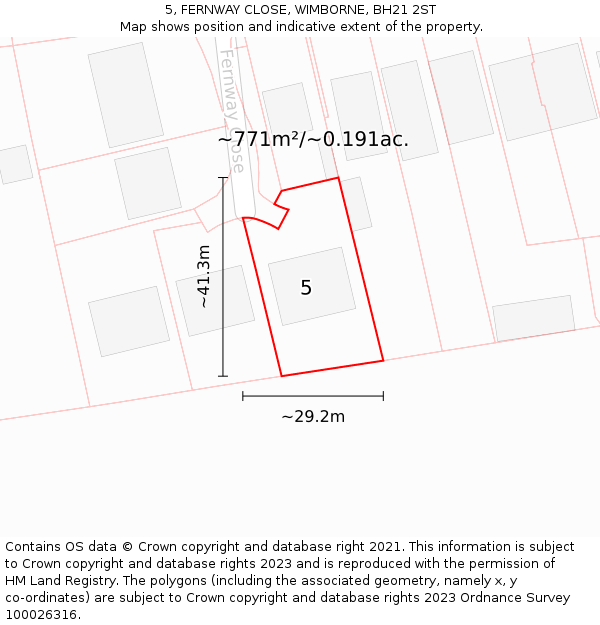 5, FERNWAY CLOSE, WIMBORNE, BH21 2ST: Plot and title map
