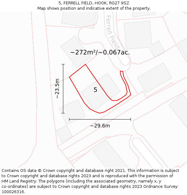 5, FERRELL FIELD, HOOK, RG27 9SZ: Plot and title map