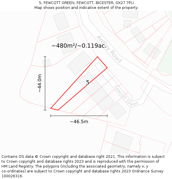 5, FEWCOTT GREEN, FEWCOTT, BICESTER, OX27 7PU: Plot and title map