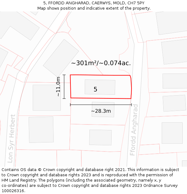 5, FFORDD ANGHARAD, CAERWYS, MOLD, CH7 5PY: Plot and title map