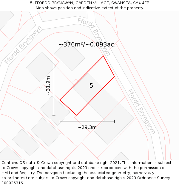 5, FFORDD BRYNGWYN, GARDEN VILLAGE, SWANSEA, SA4 4EB: Plot and title map