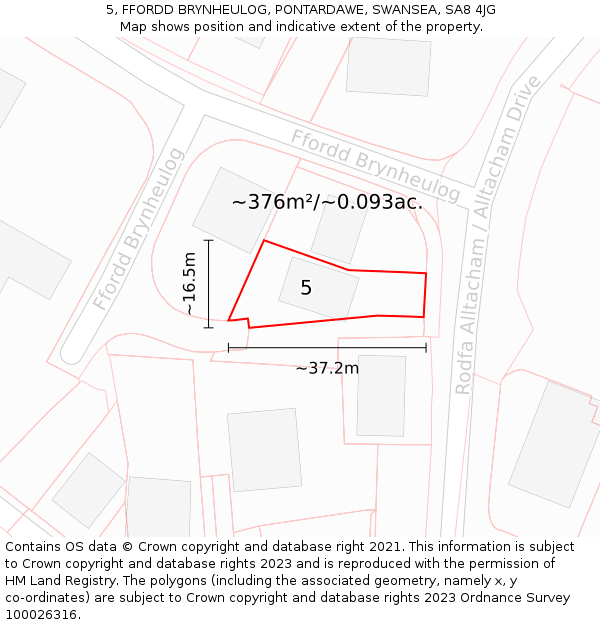 5, FFORDD BRYNHEULOG, PONTARDAWE, SWANSEA, SA8 4JG: Plot and title map