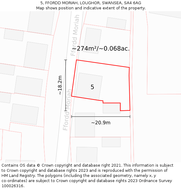 5, FFORDD MORIAH, LOUGHOR, SWANSEA, SA4 6AG: Plot and title map