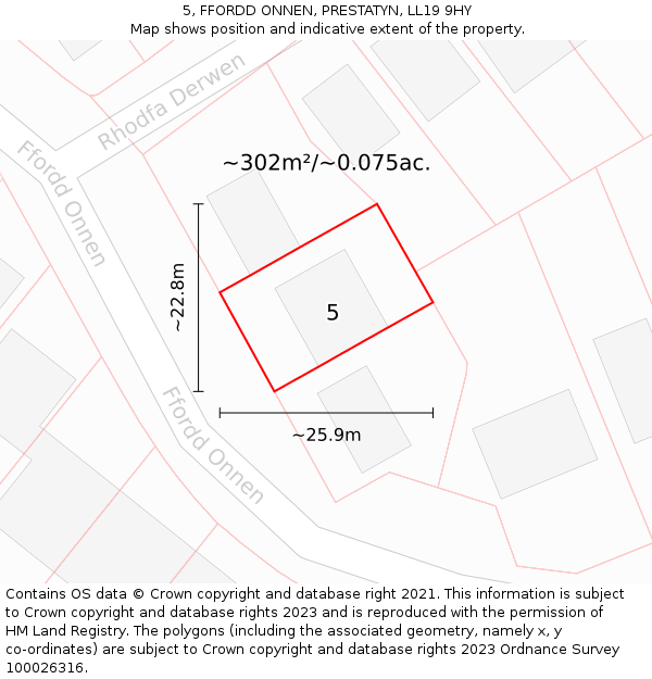 5, FFORDD ONNEN, PRESTATYN, LL19 9HY: Plot and title map