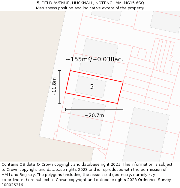 5, FIELD AVENUE, HUCKNALL, NOTTINGHAM, NG15 6SQ: Plot and title map