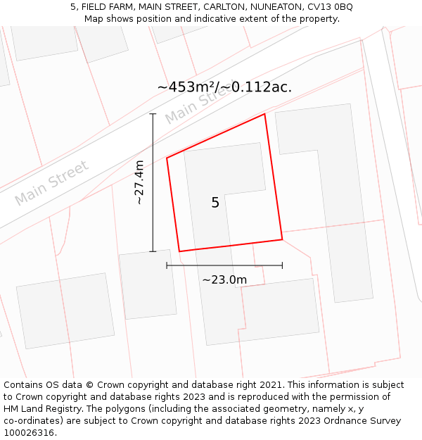 5, FIELD FARM, MAIN STREET, CARLTON, NUNEATON, CV13 0BQ: Plot and title map