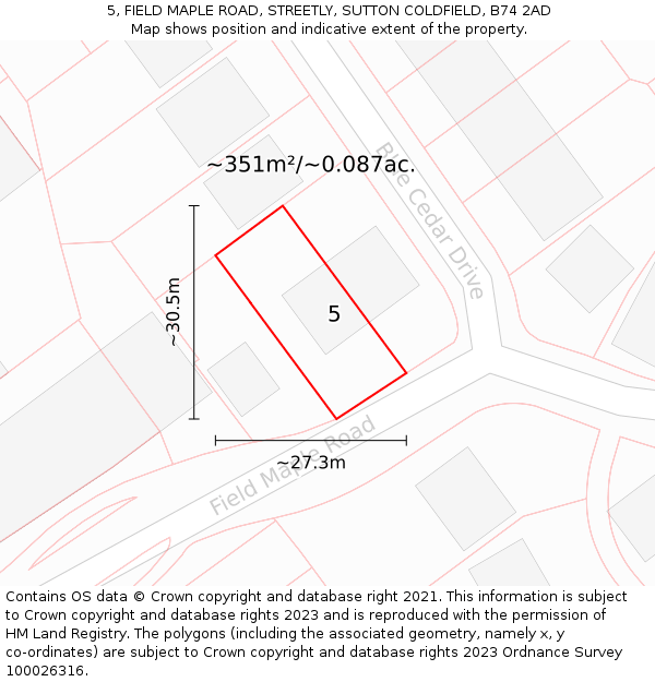 5, FIELD MAPLE ROAD, STREETLY, SUTTON COLDFIELD, B74 2AD: Plot and title map