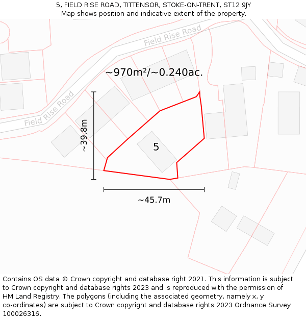 5, FIELD RISE ROAD, TITTENSOR, STOKE-ON-TRENT, ST12 9JY: Plot and title map