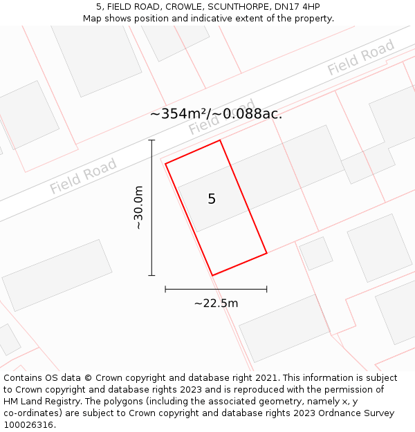 5, FIELD ROAD, CROWLE, SCUNTHORPE, DN17 4HP: Plot and title map