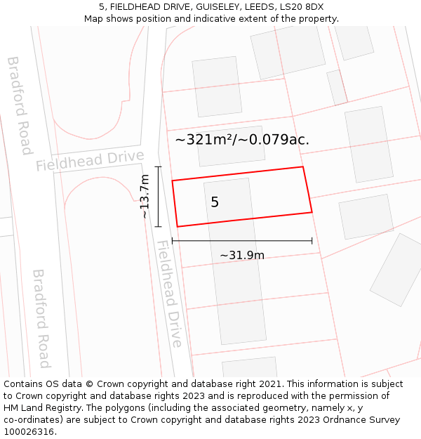 5, FIELDHEAD DRIVE, GUISELEY, LEEDS, LS20 8DX: Plot and title map