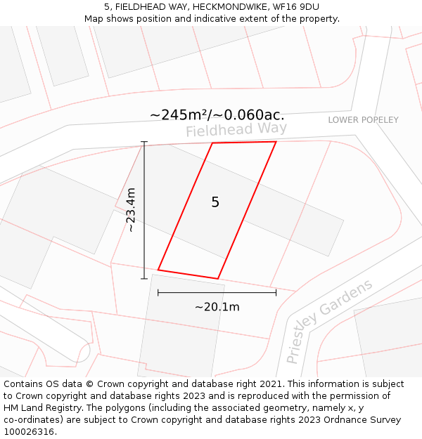 5, FIELDHEAD WAY, HECKMONDWIKE, WF16 9DU: Plot and title map