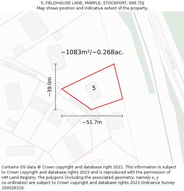 5, FIELDHOUSE LANE, MARPLE, STOCKPORT, SK6 7DJ: Plot and title map