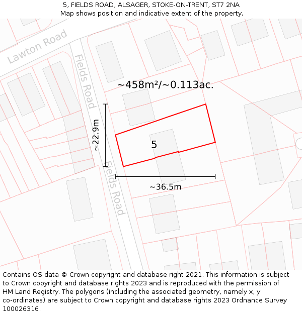 5, FIELDS ROAD, ALSAGER, STOKE-ON-TRENT, ST7 2NA: Plot and title map