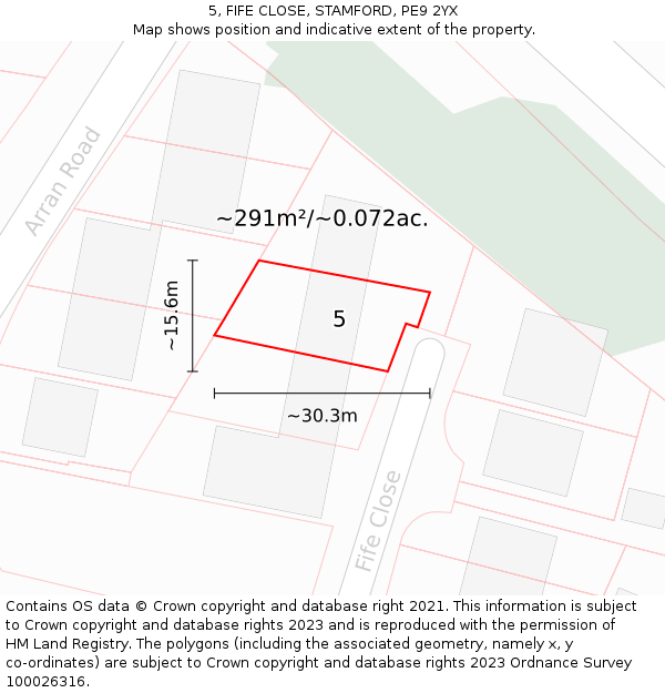 5, FIFE CLOSE, STAMFORD, PE9 2YX: Plot and title map