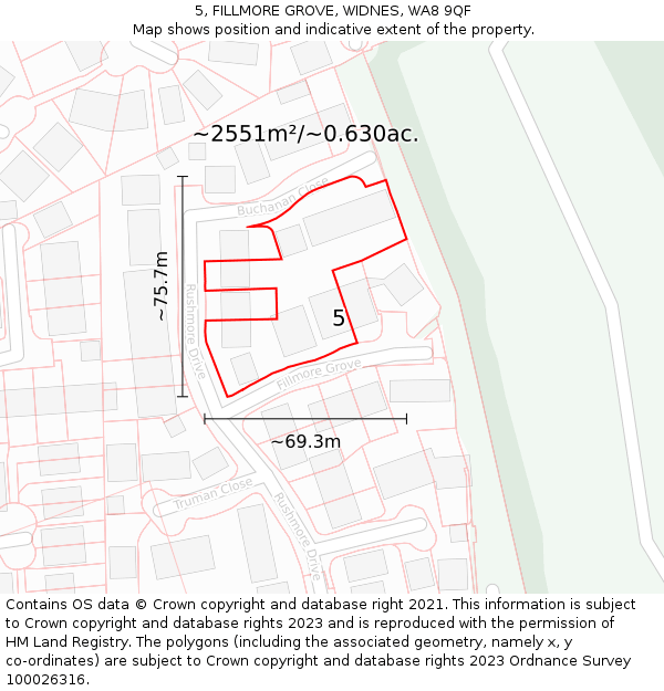 5, FILLMORE GROVE, WIDNES, WA8 9QF: Plot and title map